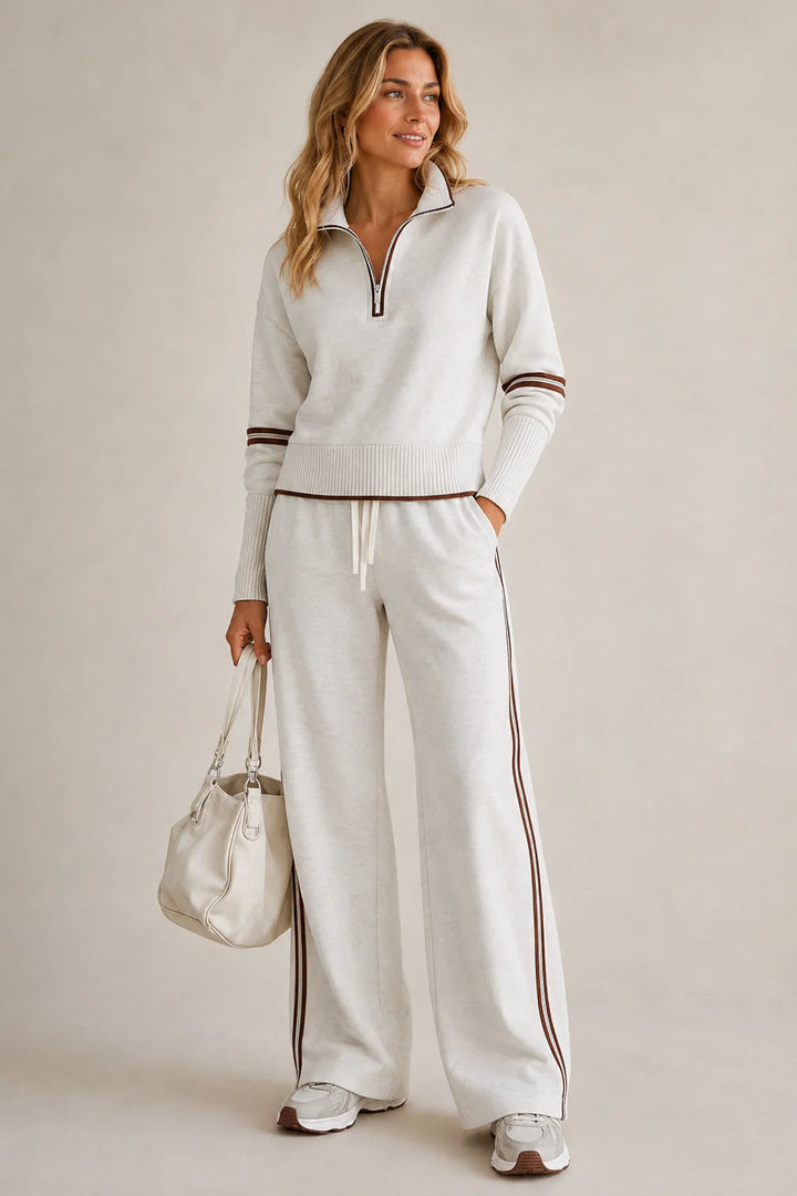 Ensemble décontracté femme en coton, haut à manches longues et pantalon. Confortable pour printemps/automne.