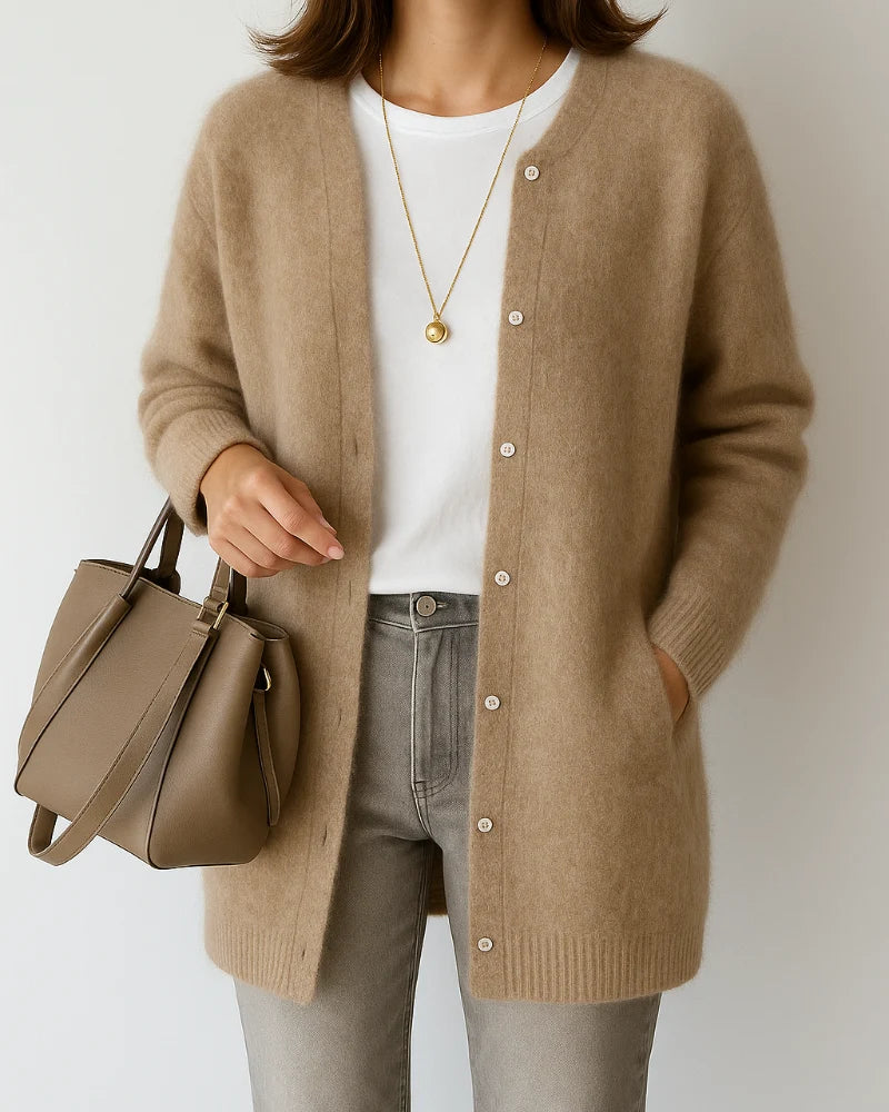 Gilet long femme chic, couleur unie, avec poches. Idéal pour un look décontracté élégant automne hiver.