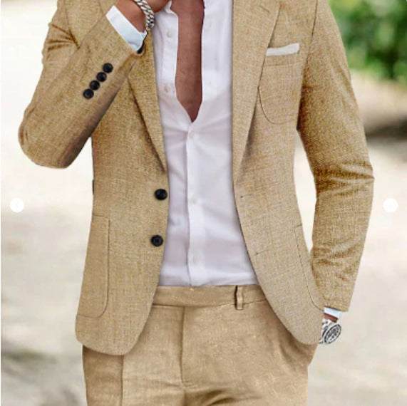 Costume homme chic à imprimé digital, deux pièces. Parfait pour tenue de soirée ou affaires. Élégant et moderne.