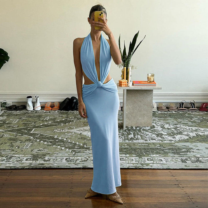 Robe maxi élégante femme, dos nu plongeant, idéale été et soirée. Ajustable et aérienne pour un confort mode.