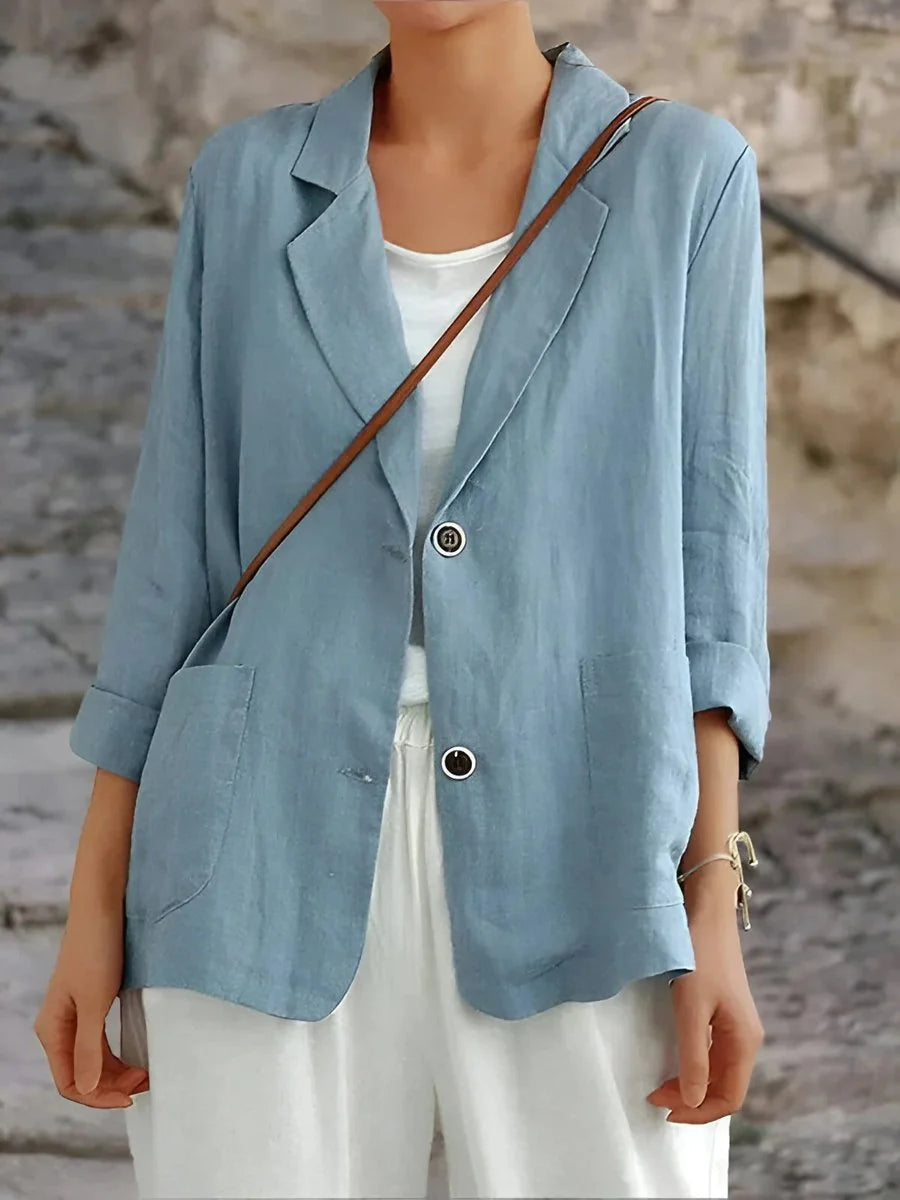 Blazer léger femme élégant, idéal pour le bureau ou un look quotidien. Veste casual à bouton unique.