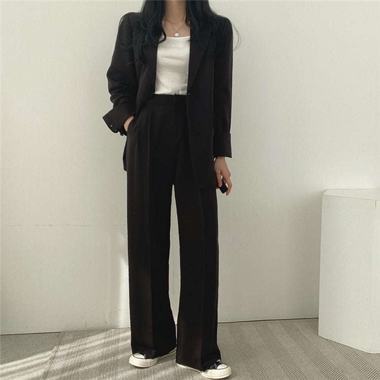 Tailleur femme chic décontracté, ensemble pantalon veste fluide style coréen, parfait pour l'été.
