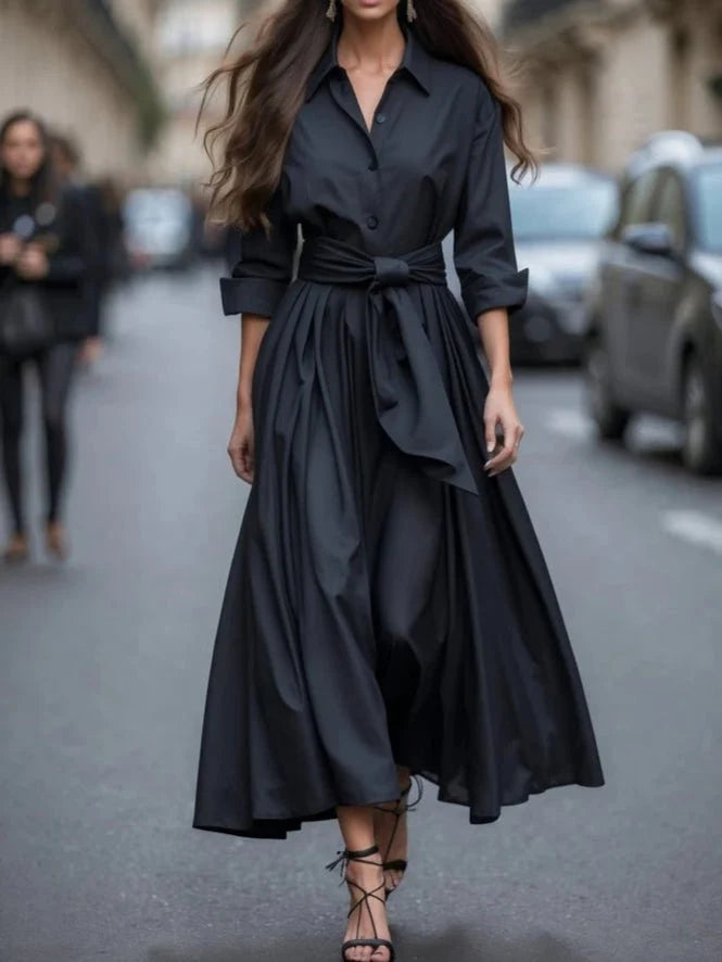 Robe maxi femme fluide et chic, parfaite pour l'été/automne. Design unicolore, confortable et ajustable au quotidien.
