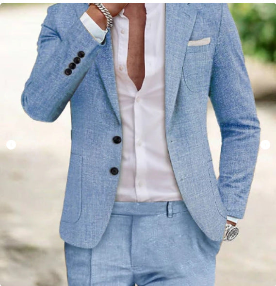 Ensemble costume homme deux pièces: blazer et pantalon. Design imprimé digital moderne pour un look masculin printanier.