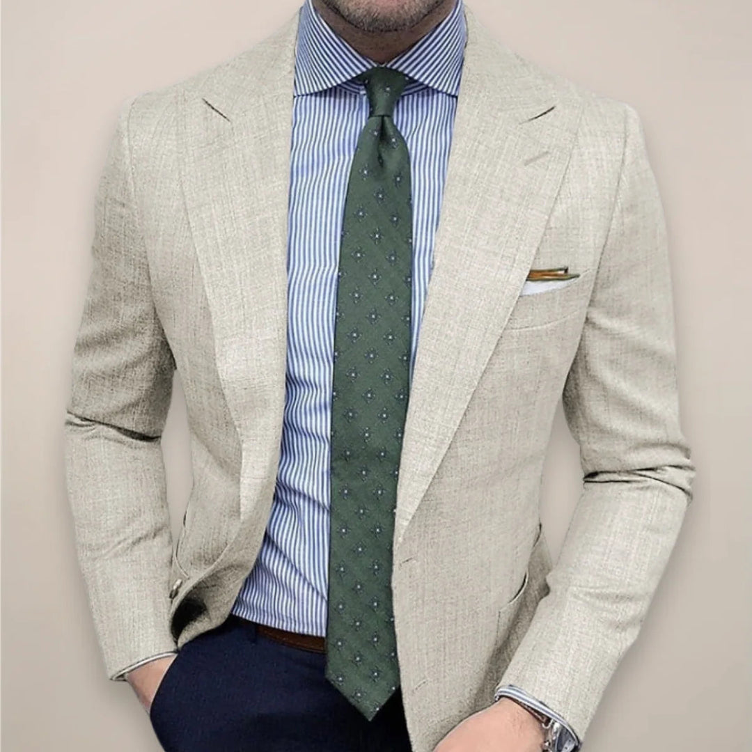 Blazer slim homme à motifs imprimés, double boucle. Polyvalent pour un style casual chic ou habillé.