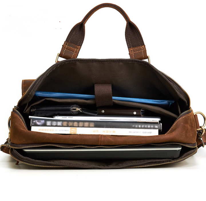 Sac homme professionnel en cuir véritable pour ordinateur, alliant élégance, robustesse et style business rétro.