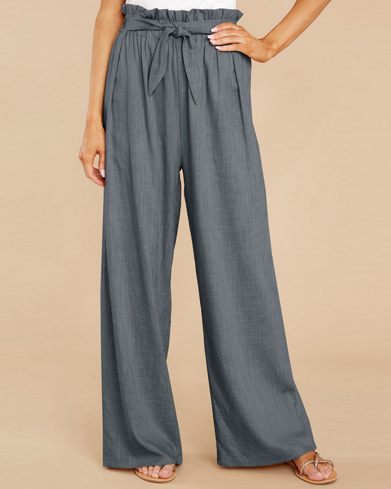 Pantalon décontracté femme grande taille, coupe ample, taille haute élastiquée, idéal pour le confort au quotidien.