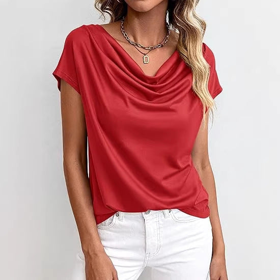 Top femme uni et décontracté, manches courtes. Confortable et élégant, parfait pour les tenues de printemps.