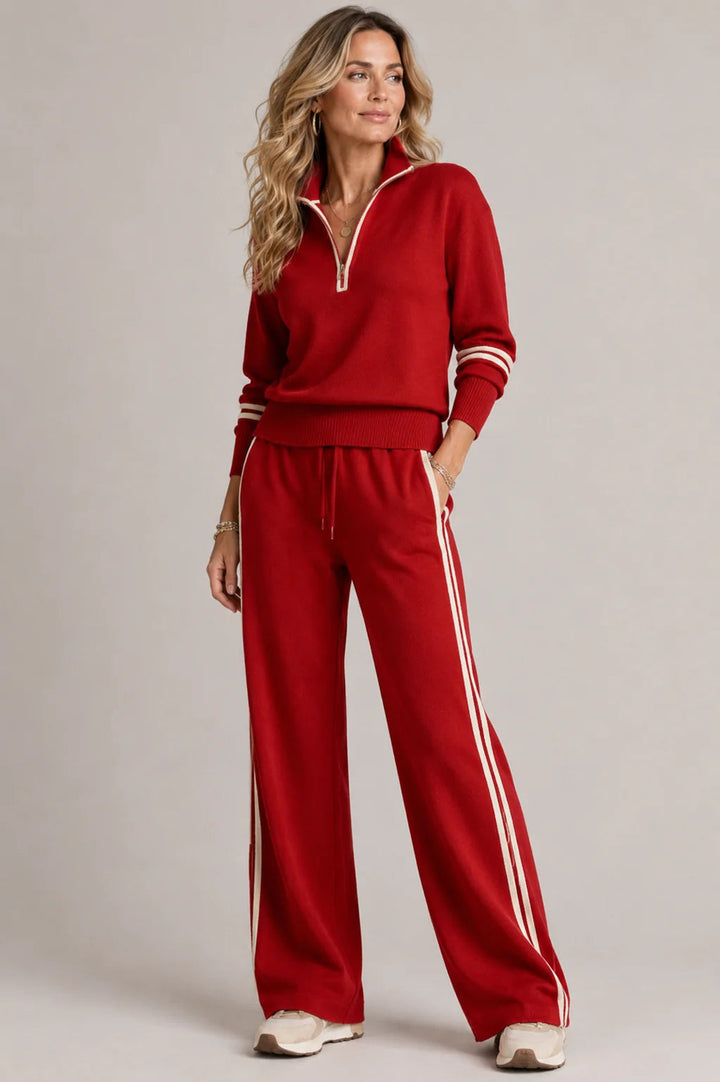 Ensemble femme en coton décontracté. Haut ample à manches longues et pantalon confortable, parfait pour la détente.