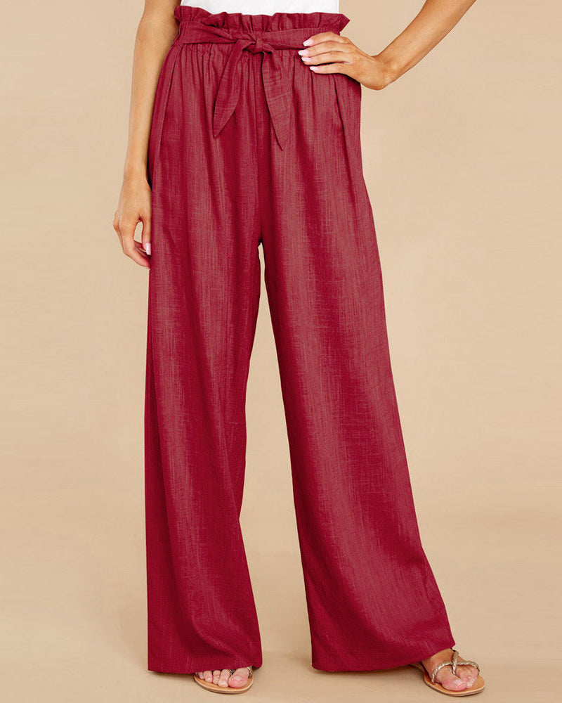 Pantalon femme grande taille à jambe large, coupe ample décontractée, taille élastique confortable, parfait pour la mode.