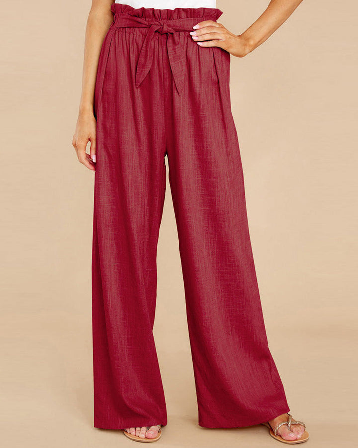 Pantalon femme grande taille à jambe large, coupe ample décontractée, taille élastique confortable, parfait pour la mode.