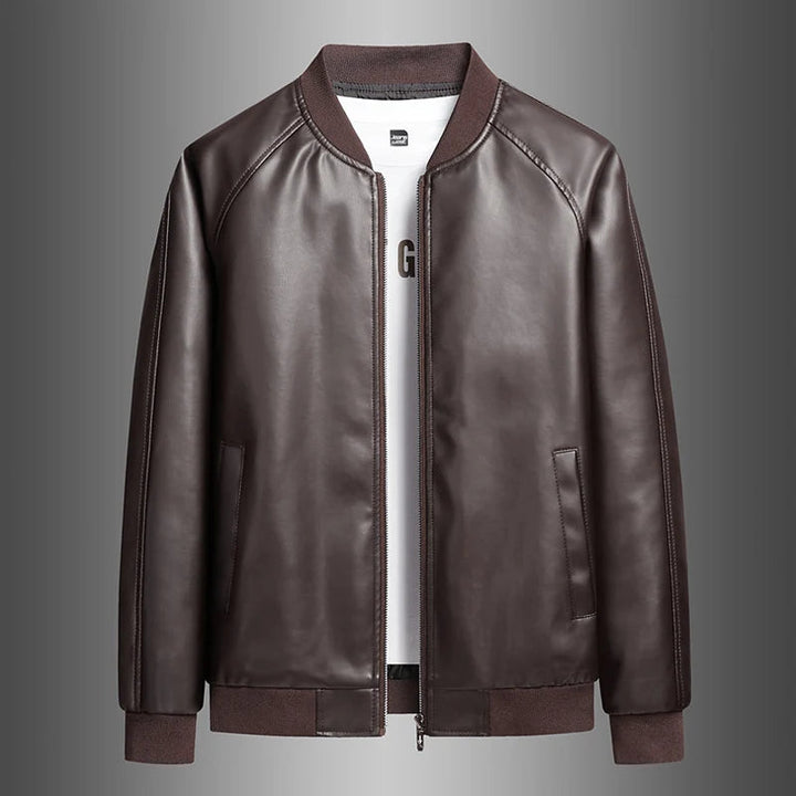 Veste blouson homme coupe slim, col montant. Style casual chic, idéal pour la mode urbaine automne/hiver.