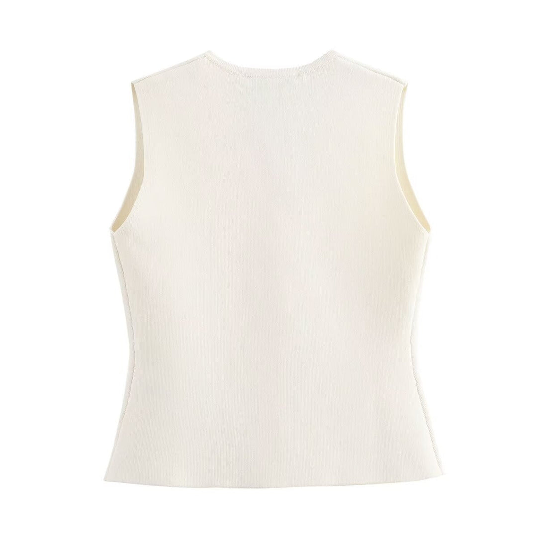 Cardigan gilet femme boutonné, design sans manches, ajoute une touche chic et moderne à votre tenue.