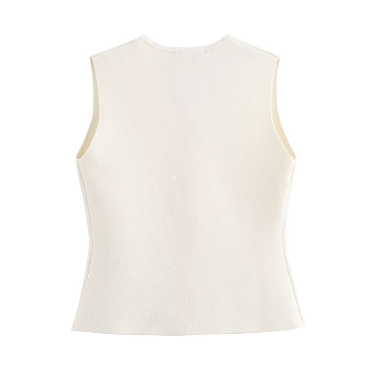 Cardigan gilet femme boutonné, design sans manches, ajoute une touche chic et moderne à votre tenue.