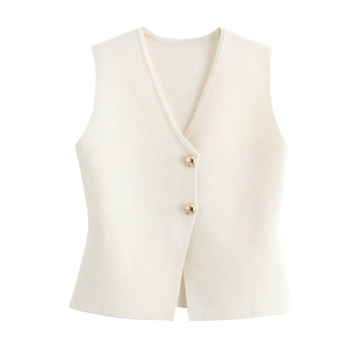 Gilet élégant sans manches pour femme, parfait pour la superposition en automne et hiver, style polyvalent.