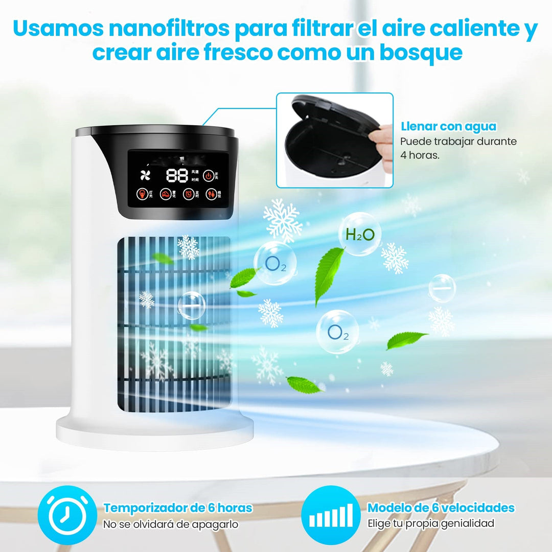 Rafraîchisseur d'air portable USB idéal pour le bureau, compact, silencieux et efficace pour l'été.