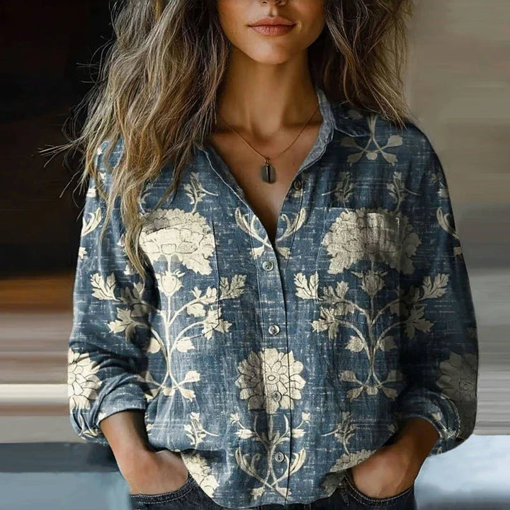 Chemisier femme confortable à manches longues, avec un motif 3D moderne pour une mode chic et décontractée.