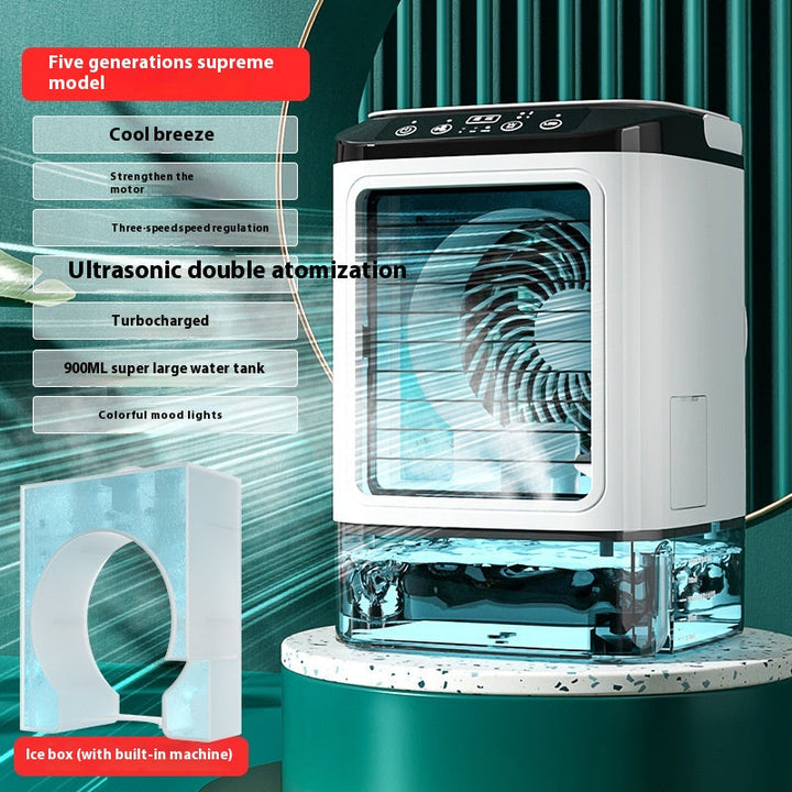 Rafraîchisseur d'air USB double pulvérisation, ventilateur de bureau pour un refroidissement efficace en été.