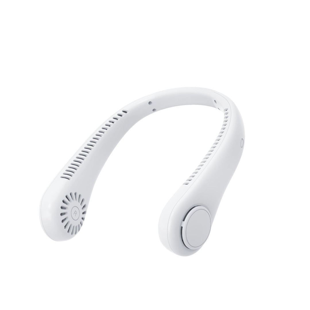 Accessoire estival: ventilateur tour de cou rechargeable USB pour un confort portable et mains libres optimal.