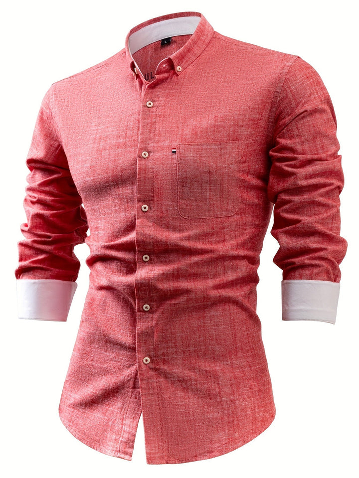 Vêtement homme : chemise à manches longues coupe droite, idéale pour la mode printanière et estivale.