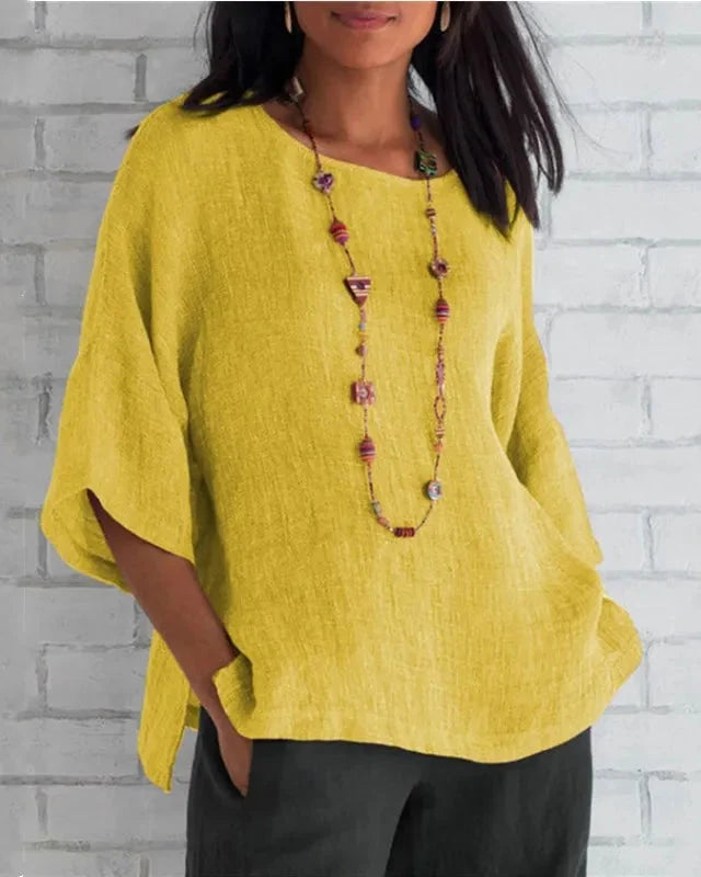 Haut femme fluide manches trompette, style élégant et décontracté. Convient pour le printemps/été.