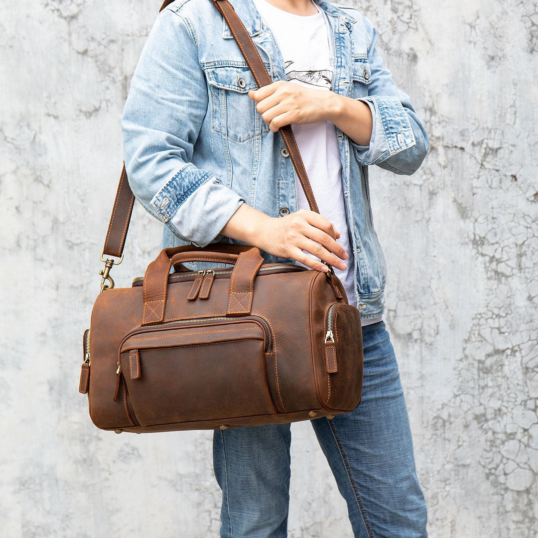 Sac à main homme marron style rétro vintage, élégant et pratique. Grande capacité pour vos besoins quotidiens.