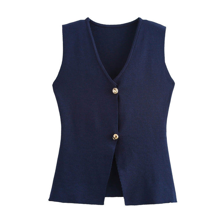 Élégant gilet femme cardigan boutonné, sans manches, un choix chic pour vos superpositions de saison.