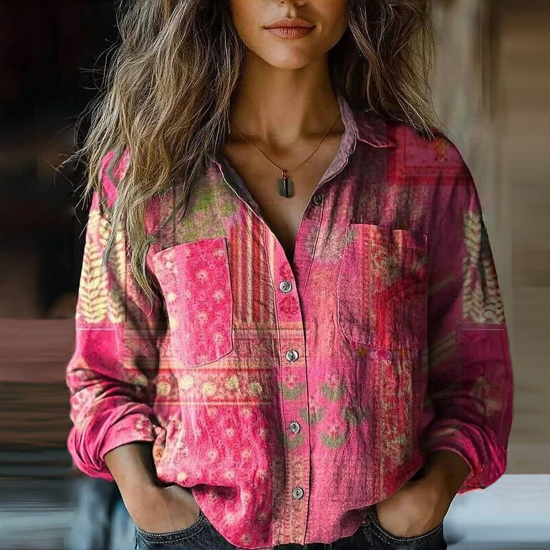 Haut femme élégant à manches longues avec motif 3D, un chemisier ample et confortable pour toutes les saisons.