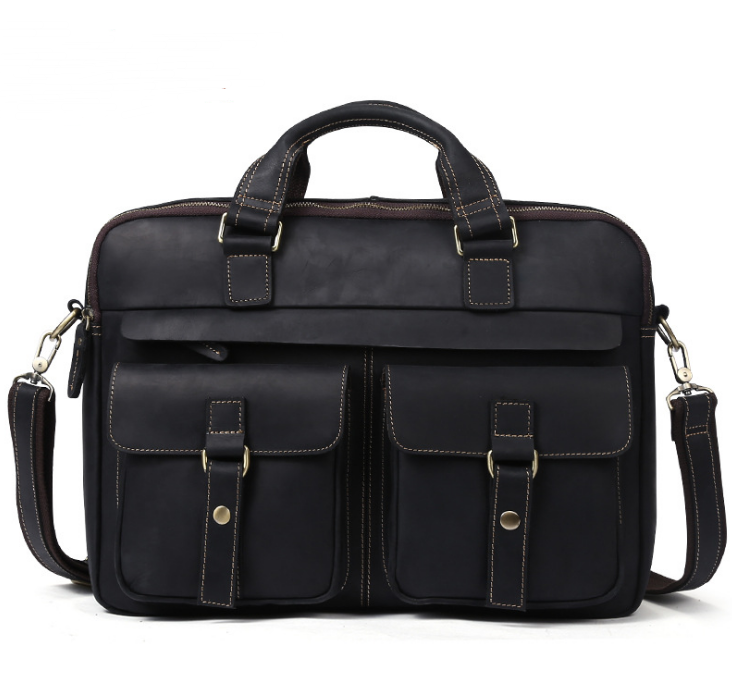 Sac homme porte-documents en cuir véritable marron. Idéal pour business, ordinateur portable et usage professionnel.