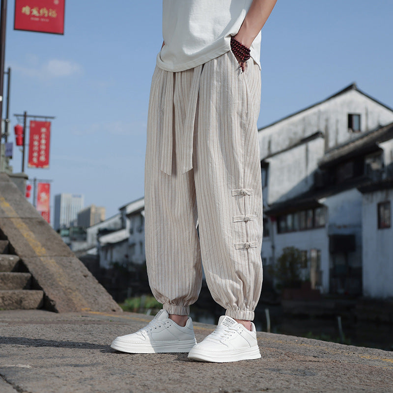Pantalon homme ample style chinois, coupe décontractée confortable, idéal été. Minimaliste et chic.
