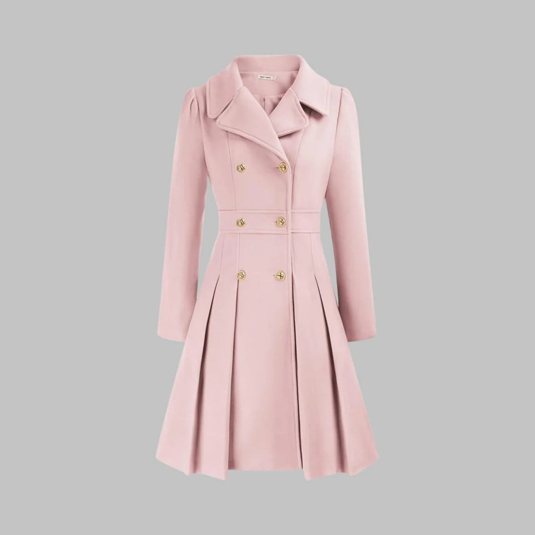 Manteau femme élégant et chic, coupe A-ligne, double boutonnage. Jupe plissée, idéal pour rester au chaud en hiver.