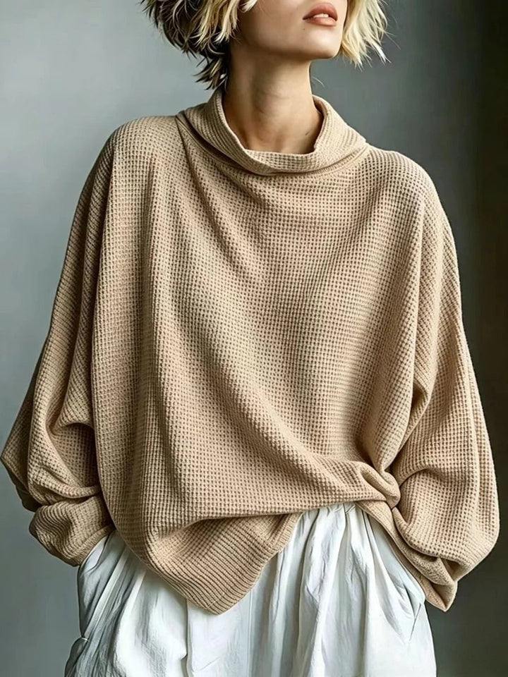 Pull femme polyvalent, col roulé, maille nid d'abeille. Confortable pour la tenue quotidienne décontractée en hiver.