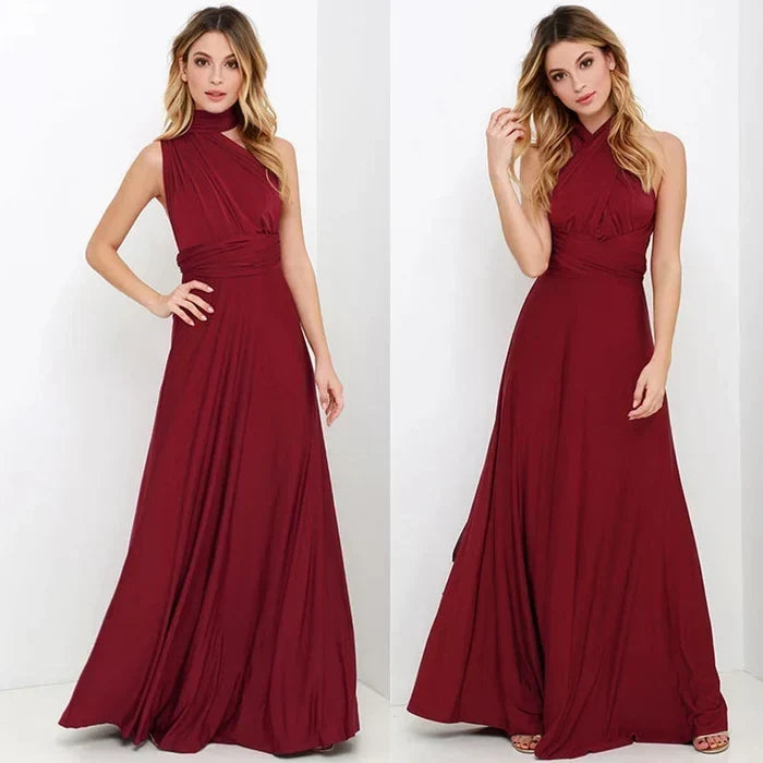Maxi robe fluide femme, dos nu. Bretelles croisées élégantes. Parfaite tenue été, occasion spéciale.