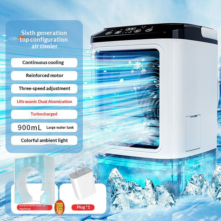 Ventilateur rafraîchisseur d'air portable USB, parfait pour le bureau ou la maison en été.