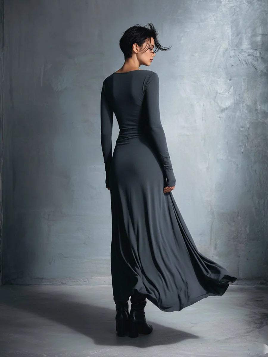 Robe élégante femme style portefeuille, manches longues, nœud, idéale du bureau à la soirée.