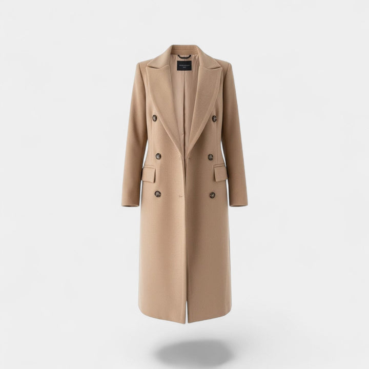 Manteau femme hivernal en laine mélangée, style croisé et coupe droite. Offre chaleur et élégance pour la mode.