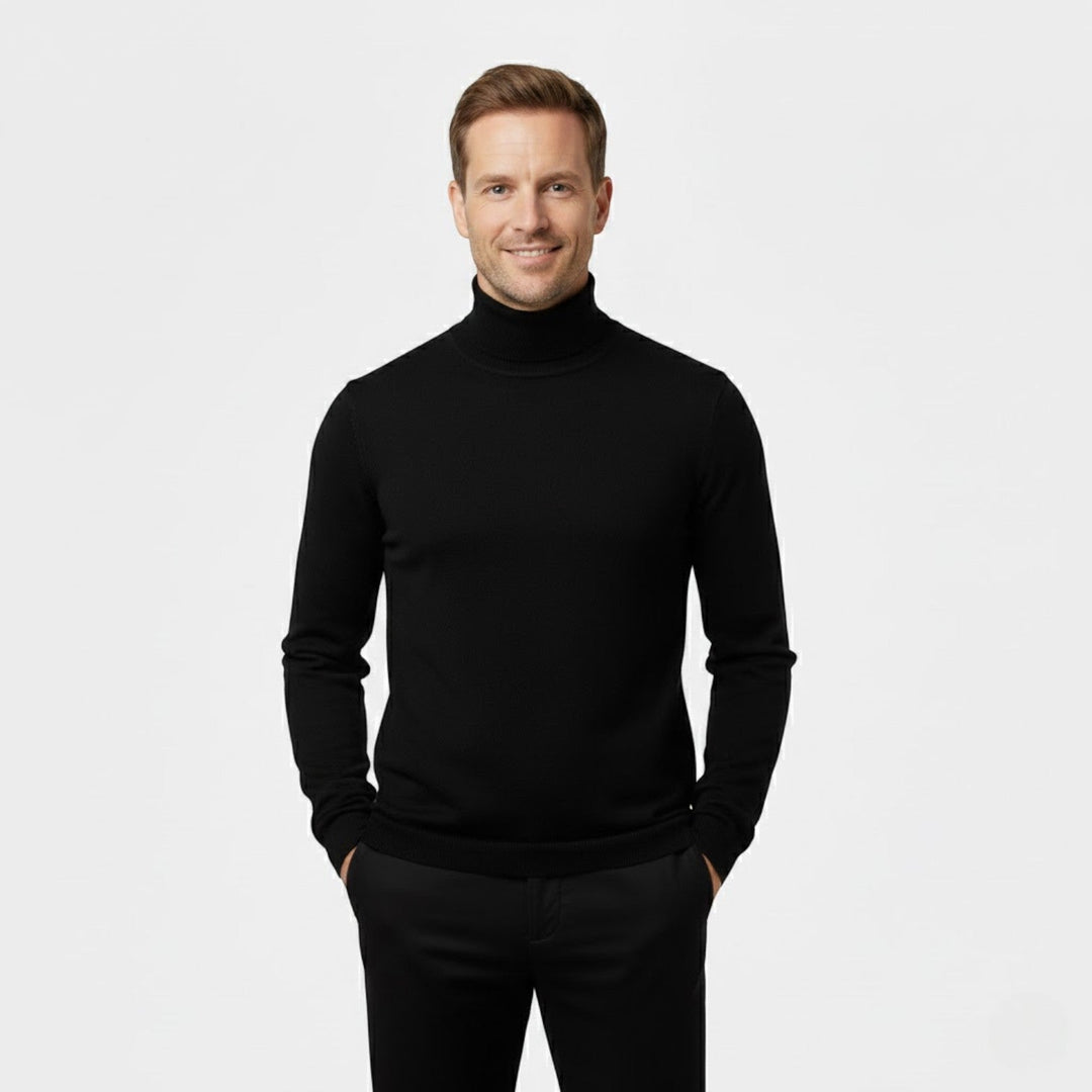 Pull col roulé slim homme en tricot fin, idéal pour une mode masculine élégante et moderne.