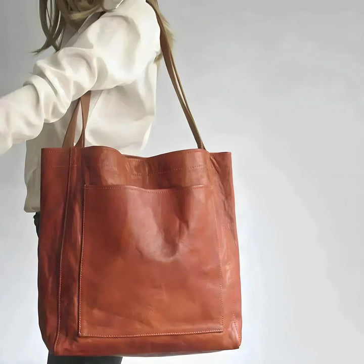Sac à main shopper en cuir marron pour femme, style vintage chic, idéal pour le quotidien.
