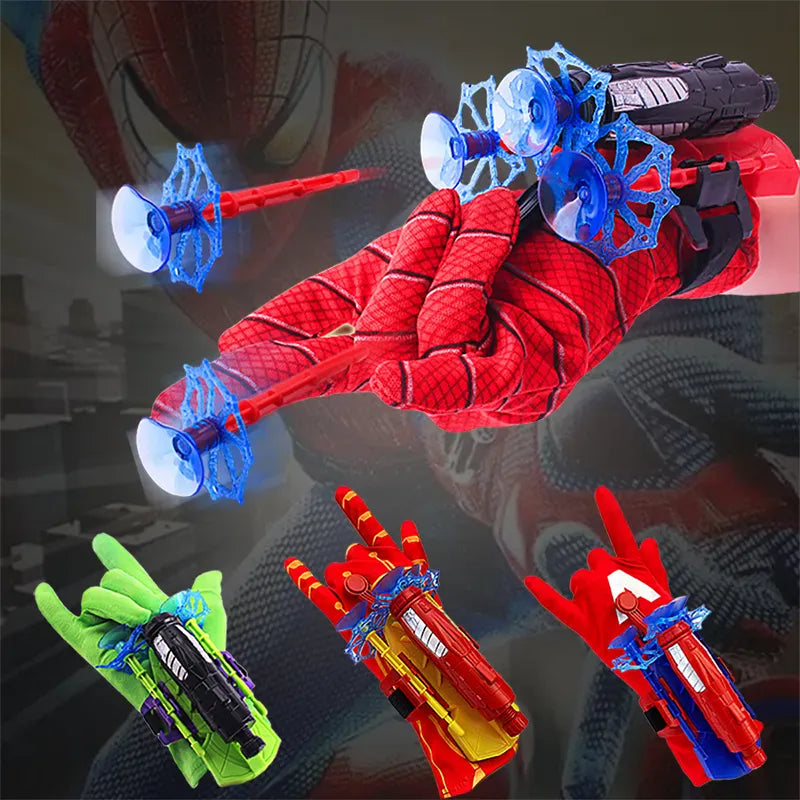 Jouet lanceur de toiles avec gants pour enfant, idéal pour incarner un super-héros lors du jeu.