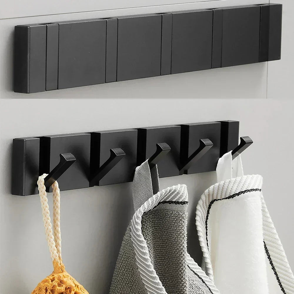 Porte-manteau compact 5 crochets en acier inoxydable. Pliable pour entrée, salle de bain. Rangement mural élégant.