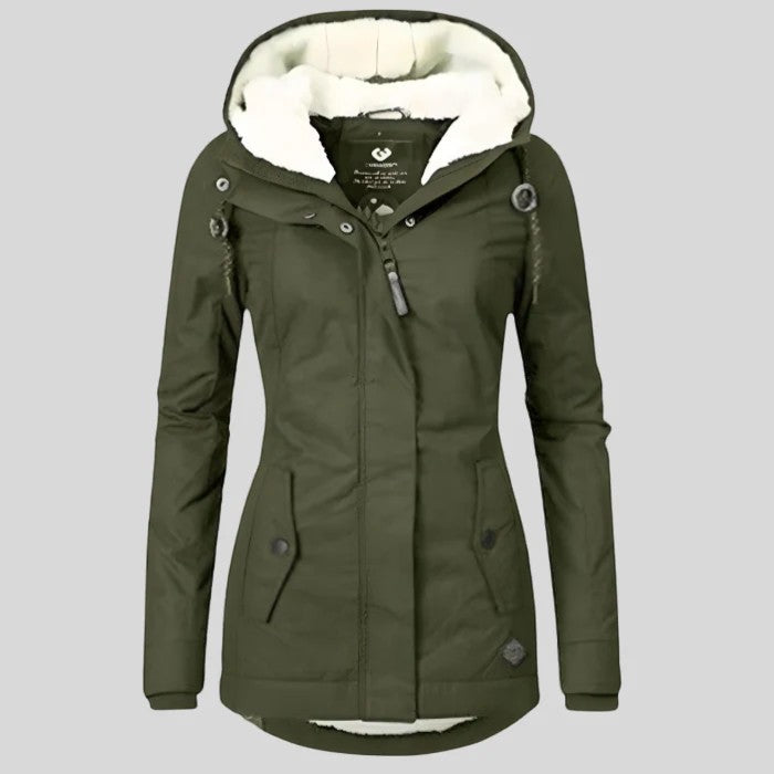 Veste femme imperméable à capuche, matelassée pour une chaleur optimale. Idéale pour le froid et la mode.