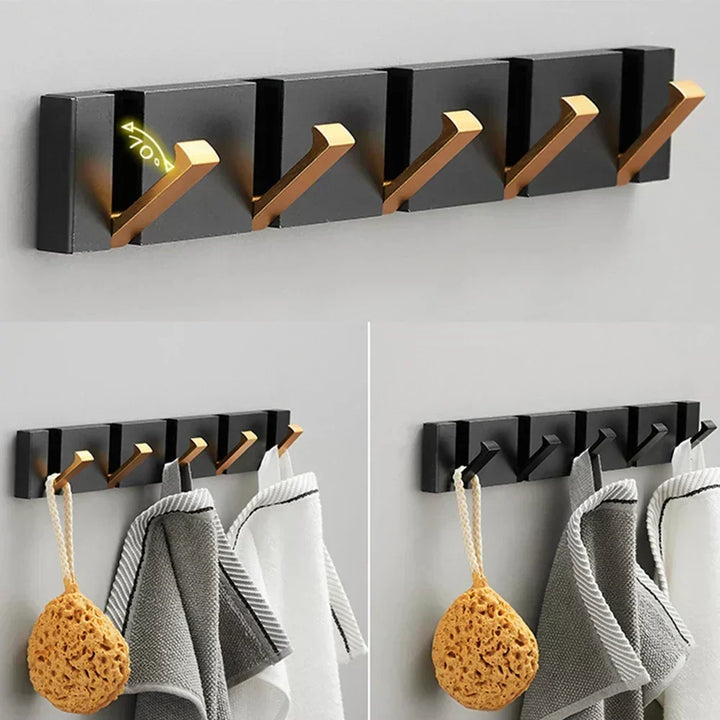 Crochet mural design inox, 5 patères pliables. Organisateur discret pour vestes, peignoirs. Gain de place essentiel.