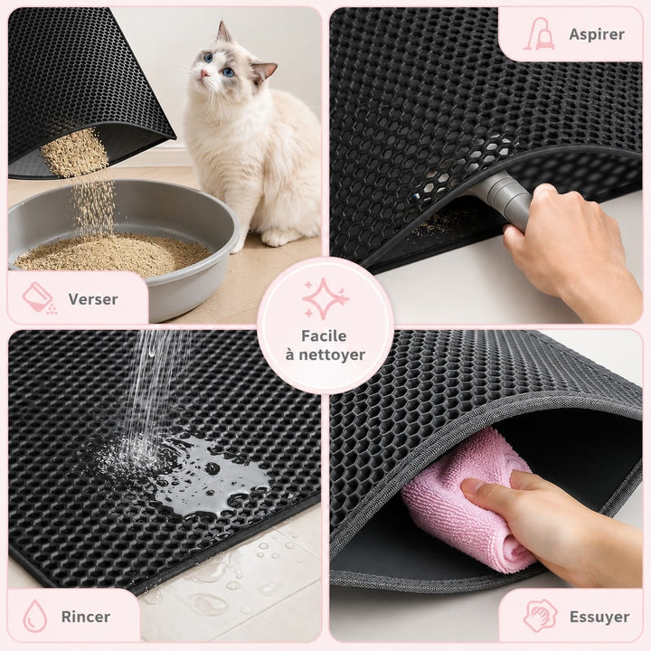 Tapis bac à litière lavable, hygiène féline simplifiée, garantit une propreté sans effort de votre maison.