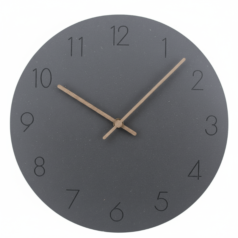 Horloge design murale scandinave. Silencieuse et élégante, apporte une touche moderne et minimaliste à la décoration du salon.