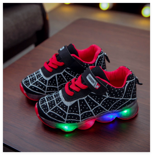 Sneakers enfant LED confortables, style toile d'araignée éclatant. Chaussures lumineuses.
