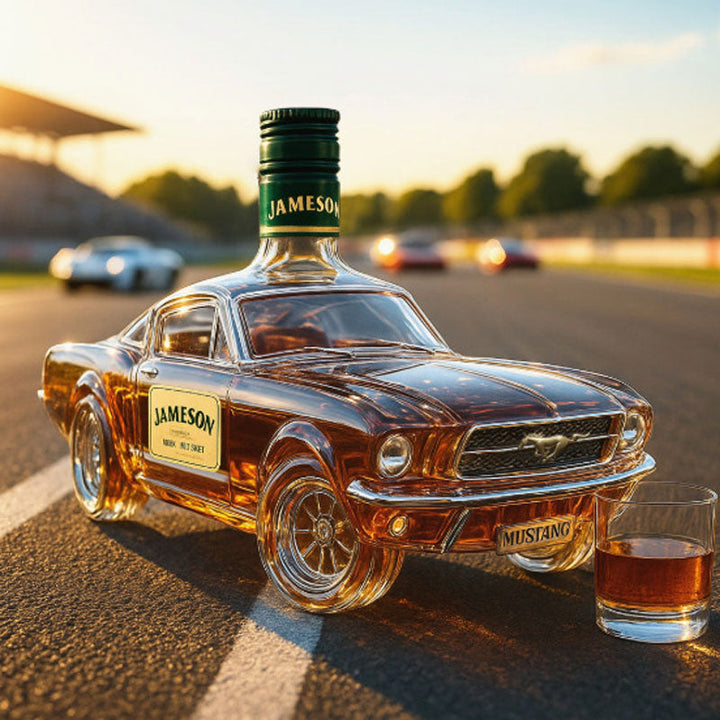 Cadeau idéal pour homme : carafe à whisky en verre, design voiture, pour une collection ou un bar sophistiqué.