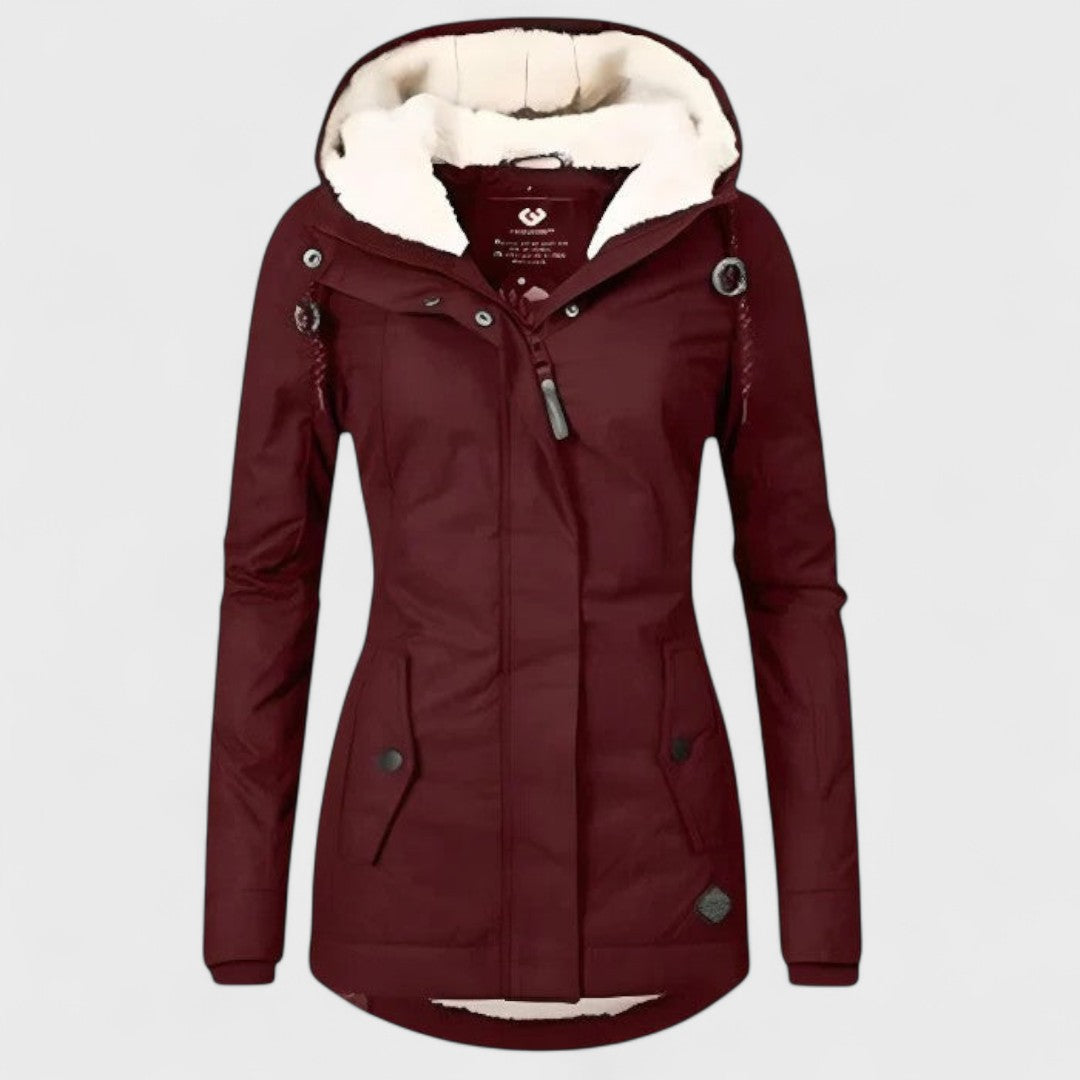 Veste imperméable femme chaude avec capuche, résistante au vent. Idéale pour les activités extérieures en automne et hiver.