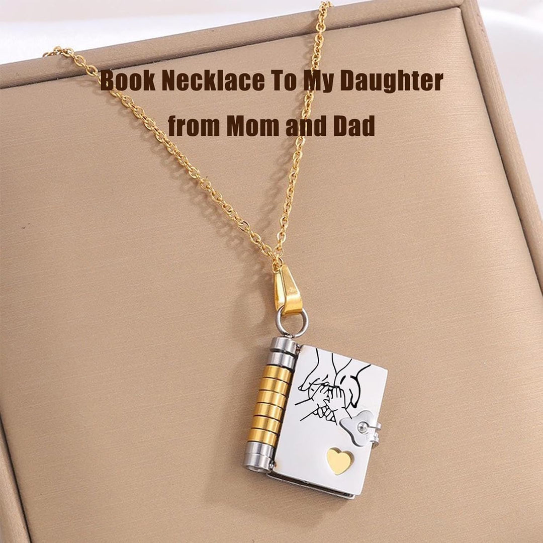 Pendentif livre avec gravure intérieure, collier personnalisé pour exprimer l'amour éternel.
