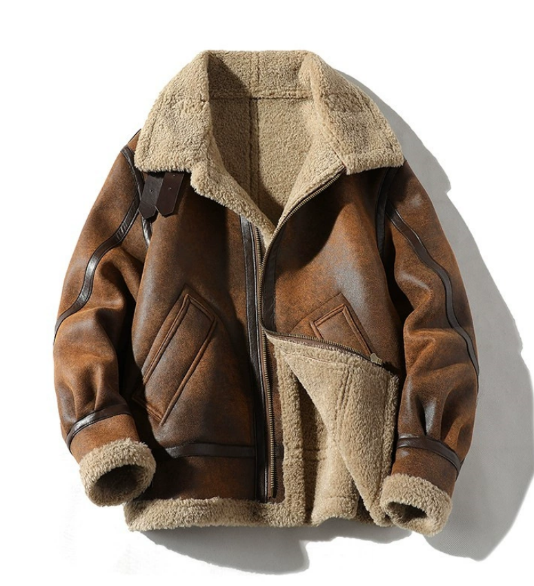 Veste rétro homme, style aviateur classique. Blouson chaud et confortable pour la mode hivernale, élégance intemporelle.