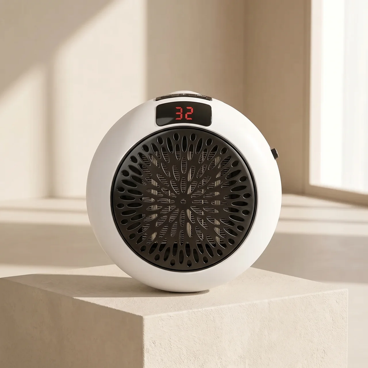 Chauffage électrique compact 800W avec télécommande, design moderne, idéal bureau/maison.